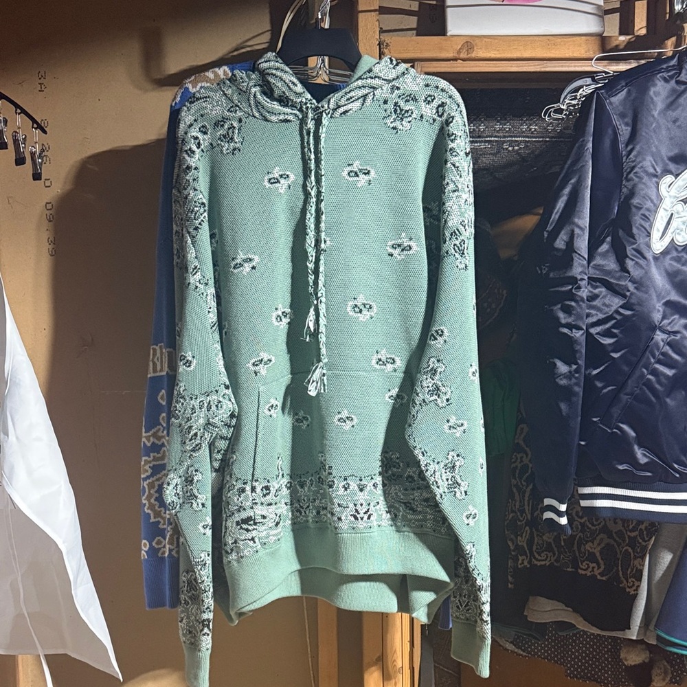 Amiri Hooded Bandana-Print Knit Sweater